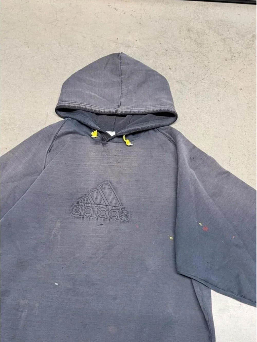 Vintage Adidas Hoodie Mens Large Gray Sun Faded Distressed Thrashed Gradient Y2K